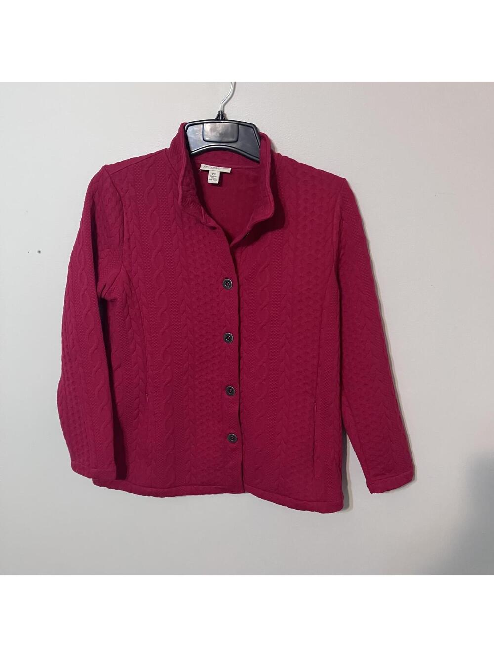 Appleseed's Burgundy Heritage Prep Petite Cable Knit Button-Up Jacket Small